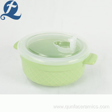 Wholesale custom emboss grid binaural ceramic soup pots